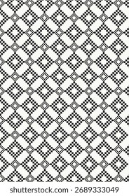 Minimalist black and white geometric pixel pattern, perfect for fabric or wallpaper.