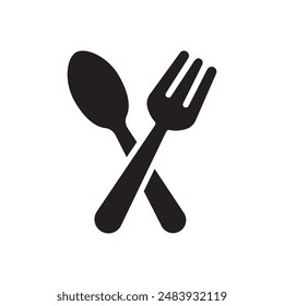 A minimalist black and white graphic of a crossed fork and spoon, symbolizing dining, cuisine, and the simplicity of eating utensils.