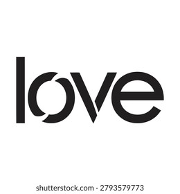 A minimalist black and white graphic design featuring the word 'love' in a modern, stylized sans-serif font, conveying affection and emotion.