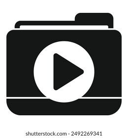 Minimalistische Schwarzweißgrafik eines Ordners mit einem Video-Play-Symbol