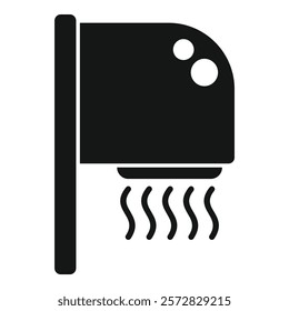 Minimalist black and white hair dryer icon illustration in vector graphic design, perfect for beauty, grooming, and hairstyling products and userfriendly utilities