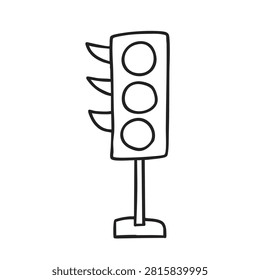 A minimalist black and white hand drawn sketch of a vertical traffic light signal on a post.