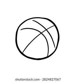 A minimalist black and white hand drawn sketch of a basketball illustration isolated on white background