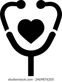 Minimalist Black and White Healthcare First Aid Icon Featuring a Medical Cross Surrounded by Hearts.