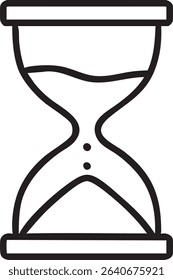 A minimalist black and white hourglass icon, indicating the passage of time with sand flowing downwards.