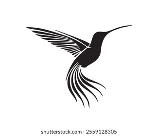 Minimalist Black and White Hummingbird Silhouette - Elegant Bird Design with Outstretched Wings