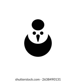 A minimalist black and white icon of a chicken, composed of geometric shapes including a circle, semi-circle, and triangle for the beak isolated on white.