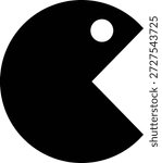 A minimalist black and white icon of the classic Pac-Man arcade game character, featuring its iconic pie-chart shape and single eye.