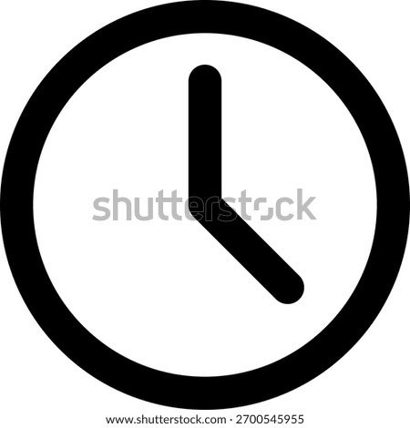 A minimalist black and white icon of a clock face. The hour hand points to four, and the minute hand is slightly past.