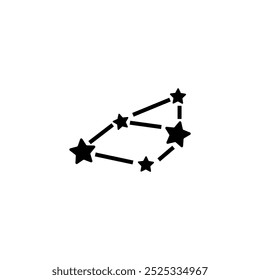 Ein minimalistisches Schwarz-Weiß-Symbol, das eine stilisierte Sternenkonstellation darstellt, die den Nachthimmel, die Astrologie und die Geheimnisse des Kosmos darstellt. Vektorsymbol für Website-Design, Logo, App, ui