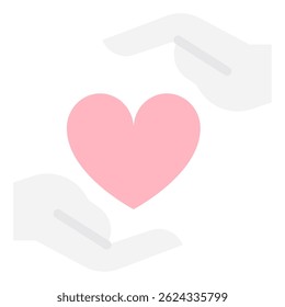 Minimalist black and white icon depicting hands forming a heart, suitable for love, care, or emotional themes.