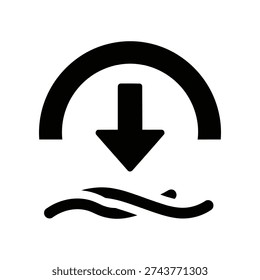 Minimalist black and white icon depicting a downward arrow transitioning through a curved bridge into a road, symbolizing success, progress, and strategic direction in business or personal growth.