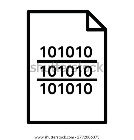 A minimalist black and white icon of a digital document file containing lines of binary code. This symbol represents data processing, computer science, information.