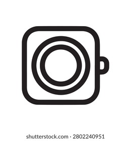 A minimalist black and white icon featuring a rounded square with concentric circles inside, representing a camera lens.