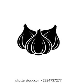 A minimalist black and white icon featuring three whole garlic bulbs, perfect for culinary themes or ingredient representations.