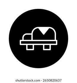 Minimalist black and white icon illustration showcasing a simple truck design within a circle shape emblem symbol