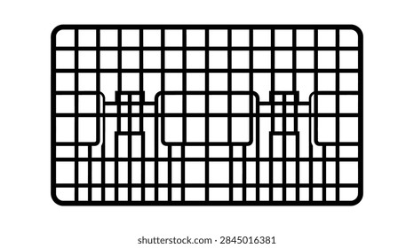 Minimalist black and white icon of a rectangular grid, mesh, or filter, suitable for ventilation, drainage, or technical design projects.