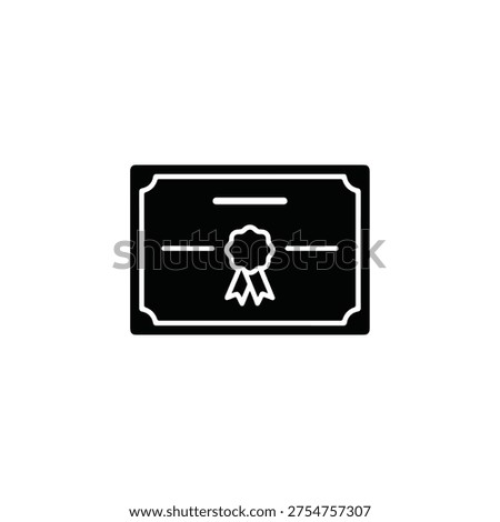 A minimalist black and white icon representation of an official paper certificate with a seal isolated on white background, Vector, illustration