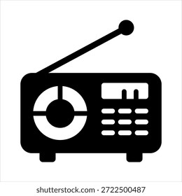 A minimalist black and white icon representing an old-style transistor radio.