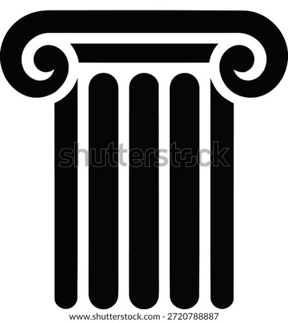A minimalist black and white icon representing a classical ionic column capital with intricate volutes