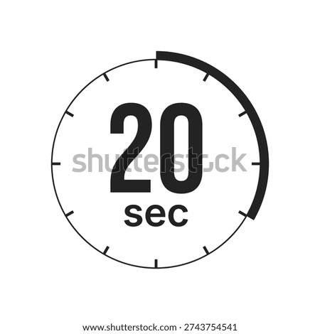 A minimalist black and white icon showing a 20 second interval on a circular timer dial with a progress indicator arc.