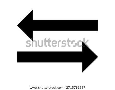 Minimalist black and white icon: two horizontal arrows, one pointing left, the other right. Represents exchange, transfer, comparison, or opposition. Excellent for UI, web, presentations, indicat...