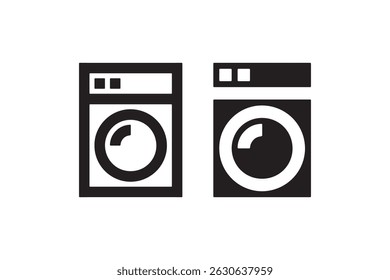 Minimalist black and white icons of a washer and dryer set.