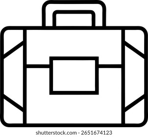 Uma ilustração minimalista em preto e branco de uma pasta. Possui uma alça e uma forma retangular na frente. Design simples e limpo, adequado para vários usos.