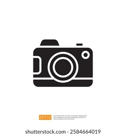 A minimalist black and white illustration of a camera, symbolizing photography and capturing moments.