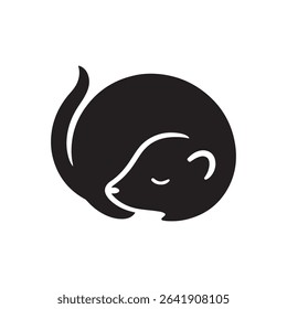 A minimalist black and white illustration of a curled up sleeping otter in a circular composition