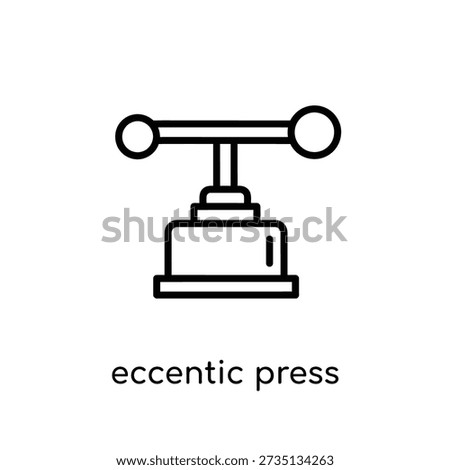 Minimalist black and white illustration of an eccentric press tool for industrial or design use.