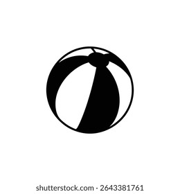 A minimalist black and white illustration features a single beach ball. The classic beach toy with alternating segmented design pops against the background.