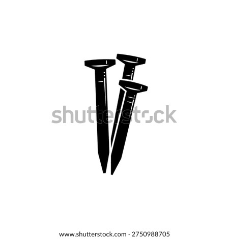 A minimalist black and white illustration featuring three metal nails, perfect for construction or DIY themes.