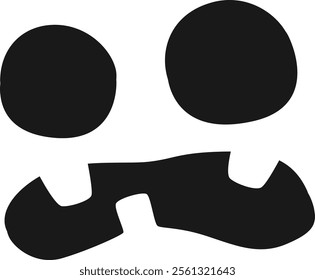 Minimalist black and white illustration of a halloween spooky face with big round eyes and toothy mouth, creating a simple yet eerie image perfect for holiday projects