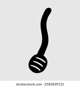 Minimalist black and white illustration of a honey dipper with a curved handle. Ideal for beekeeping, honey, organic food, and nature-themed designs. Suitable for logos, branding, and packaging.