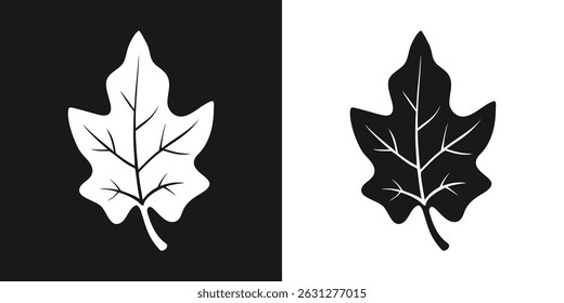 Minimalist black and white illustration of a maple leaf representing autumn or fall.