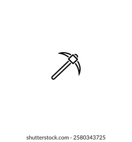 A minimalist black and white illustration of a pickaxe