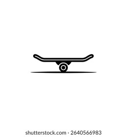 Minimalist black and white illustration showcases a skateboard with its wheel centered. The clean design makes it suitable for use as a graphic element.