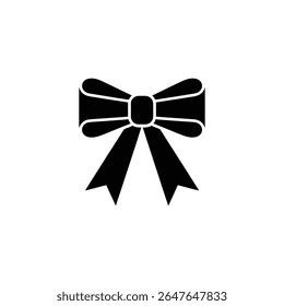 Minimalist black and white illustration of a stylized bow tie, ideal for use as a graphic element in designs related to gifts and celebrations.