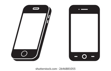 Minimalist black and white illustration of two smartphones with blank screens, showcasing a sleek and modern design
