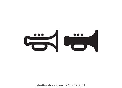 Minimalist black and white illustrations of two trumpets in simple design.