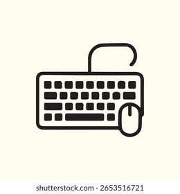 Una Imagen minimalista en blanco y negro con un teclado y un mouse ideal para ilustrar conceptos de tecnología, herramientas digitales o configuraciones de oficina en el hogar