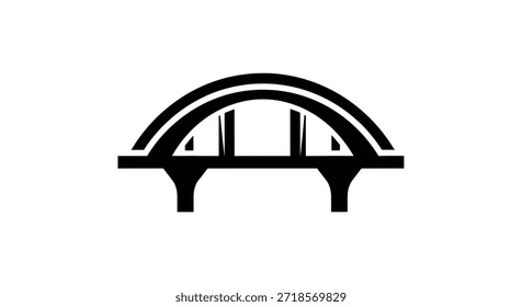 A minimalist black and white image featuring the silhouette of an arch bridge. Ideal for symbolizing architecture, engineering, connection, or urban infrastructure in graphic design or illustrative