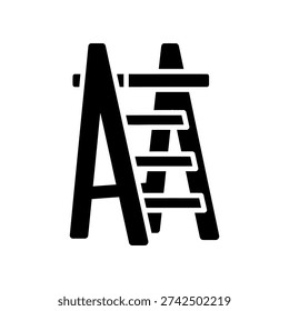 Minimalist black and white image featuring a wooden ladder propped against a large letter A, symbolizing achievement, career growth, and success in business or education.
