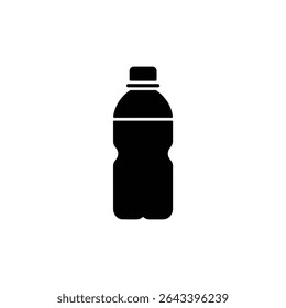 A minimalist black and white image showcasing the silhouette of a plastic water bottle with a cap, set against a stark white background.