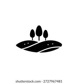 Minimalist black and white landscape vector with rolling hills and trees icon