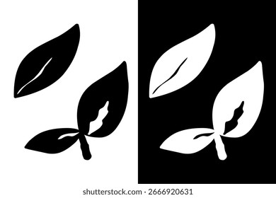 Ilustração de vetor de folha preta e branca minimalista perfeita para logotipos, projetos de natureza e marca eco-friendly.