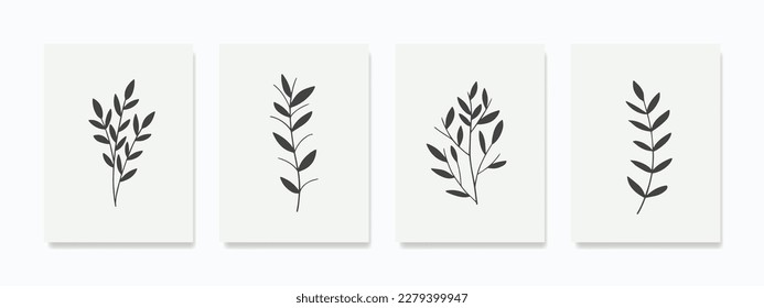 Minimalist black and white leaf wall art. Wall decor for home decor, posters, wallpapers, cards, and backgrounds.