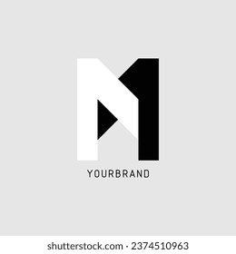 minimalist black and white letter M N geometric shape vector company icon logo design concept