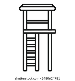 Minimalist black and white lifeguard observation tower icon isolated on white background, perfect for beach and pool safety, rescue, and supervision concept